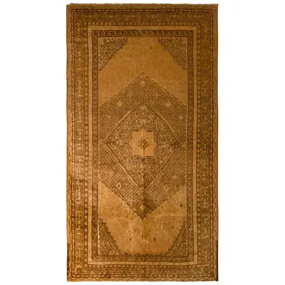 Beige Brown Antique Khotan Rug Medallion Pattern – Transitional Style