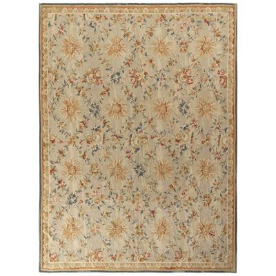 Rug & Kilim’s French Aubusson Style Flat Weave, Beige/Brown, Floral Pattern