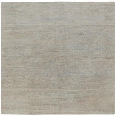 Hand-Knotted Contemporary Rug in Striated Gray, Blue