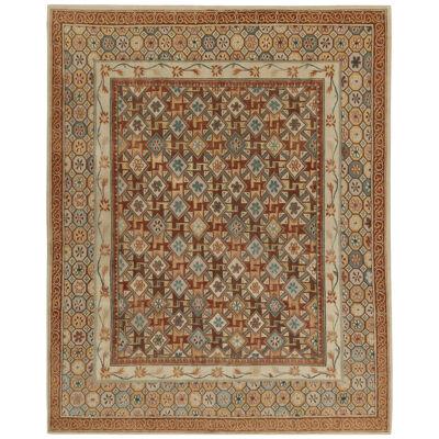 Rug & Kilim’s European Style Deco Rug In Brown, Gold And Blue Geometric Pattern