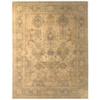 Rug & Kilim’s Classic Style Rug in Beige, Green and Gold Floral Patterns