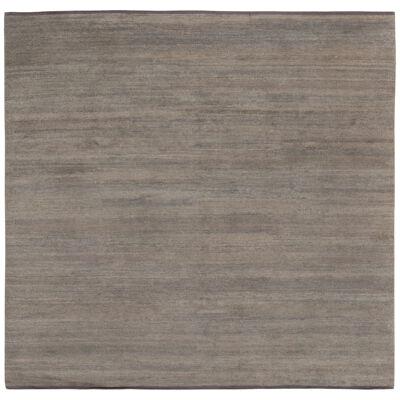 Hand-Knotted Contemporary Square Rug in Solid Gray