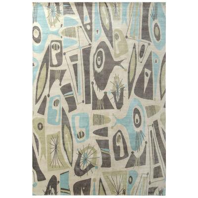 Rug & Kilim’s Mid-Century Modern Rug in Taupe, Green and Blue Geometric Pattern
