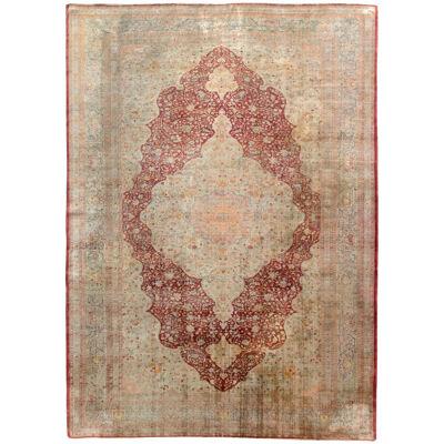 Hand-Knotted Antique Tabriz Persian Rug in Red and Beige-Brown Medallion Pattern