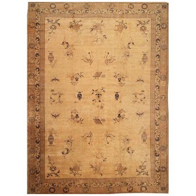 Hand-knotted Antique Chinese Samarkand Rug, Beige-brown Art Deco Pattern