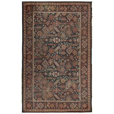 Antique Shiraz-Style Voysey Rug in Blue with Floral Pattern, from Rug & Kilim
