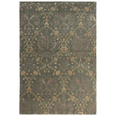 Traditional European-Style Rug Green Beige and Gold Pictorial Pattern
