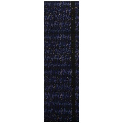 Rug & Kilim’s Scandinavian Style Geometric Black and Blue Wool Pile Runner