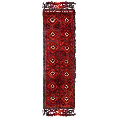 Hand-Knotted Antique Red Moroccan-Style Runner – High Pile with Diamond Pattern