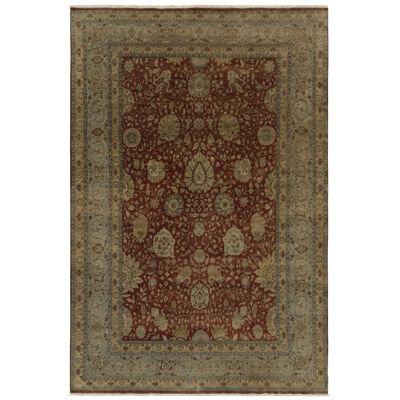 Rug & Kilim’s Classic Tabriz Style Rug With Beige & Blue Florals on Rust Red
