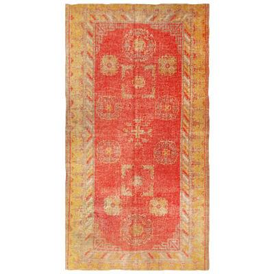 Antique Khotan Transitional Red And Yellow Wool Rug