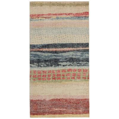 Distressed Style Modern Runner in Blue and Red Abstract Pattern by Rug & Kilim