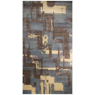 Rug & Kilim’s Modern Deco Style Blue Brown and Beige Wool and Silk Rug