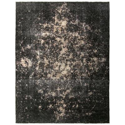 Hand-Knotted Modern Abstract Rug in Black, White, All Over Pattern