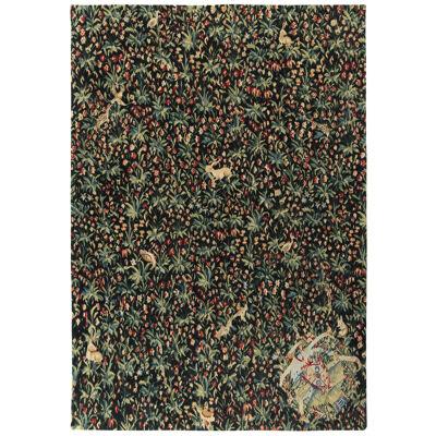 Rug & Kilim’s Tudor Style Pictorial Rug, Green and Blue Floral Pattern