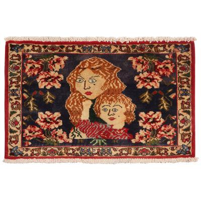  Vintage Gabbeh rug in Red, Blue, and Beige-Brown Pictorials with Floral Pattern