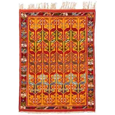 Modern Turkish Transitional Style Red and Gold Wool Rug