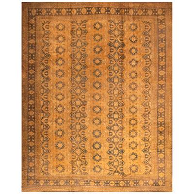 Hand-Knotted Vintage Mid-Century Ottoman Style Rug in Gold Floral Pattern