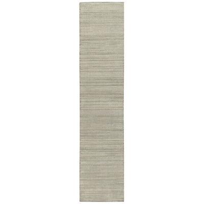 Rug & Kilim’s Contemporary Runner in Gray & White High-Low Geometric Pattern