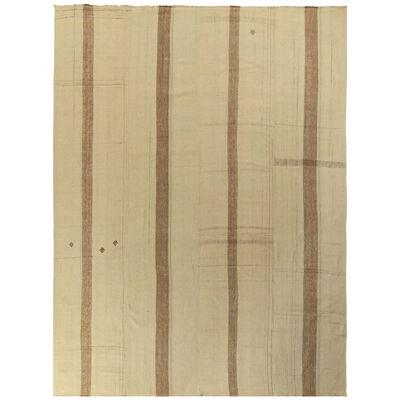 11×15 Vintage Kilim Rug In Beige, Brown Paneled Style, Striped Pattern