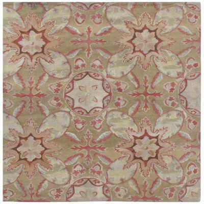 Rug & Kilim’s Aubusson Flat Weave Style Rug, Beige-Brown, Pink Floral Pattern