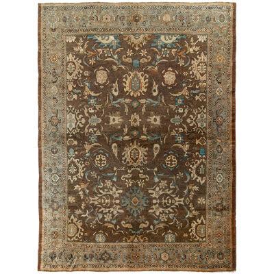 Hand-knotted Antique Persian Mahal Rug, Beige-brown, Blue Floral Pattern