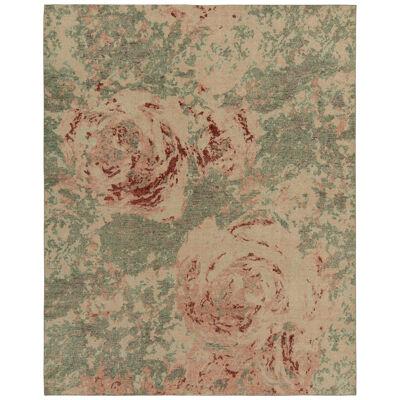 Rug & Kilim’s Distressed Style Rug in Green, Pink Abstract Expressionist Pattern