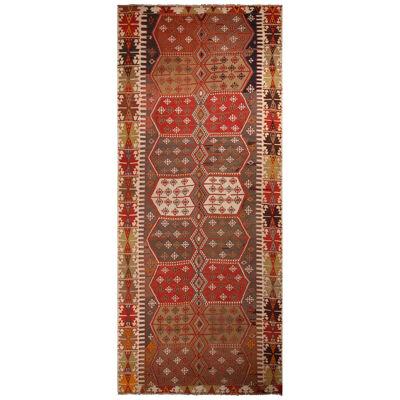 Vintage Mid-century Konya Red And Green Wool Kilim Rug – Rich And Bright Accents