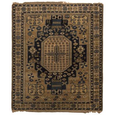 Antique Kuba Rug Beige-Brown Gold And Blue Medallion Style Pattern 