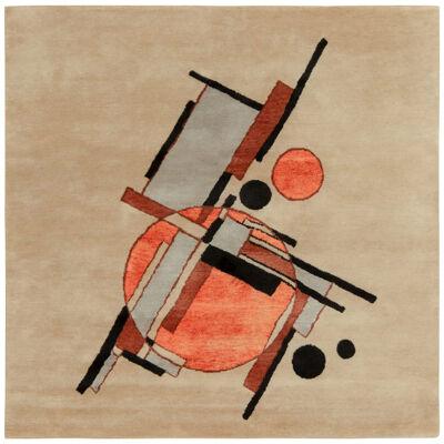 Suprematist Style Deco Rug in Beige-Brown, Black & Orange by Rug & Kilim