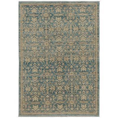 Rug & Kilim’s Contemporary Rug in Blue With Beige-Brown Floral Patterns