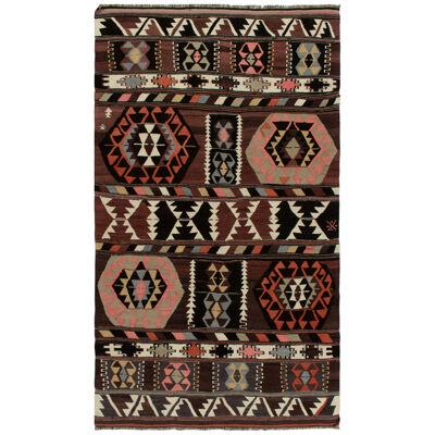 1940S Vintage Kilim in Brown With Blue and Red Tribal Patterns