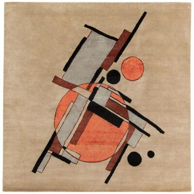 Suprematist Style Deco Square Rug in Beige-Brown Black & Orange by Rug & Kilim