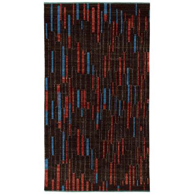 Hand-Knotted Modern Rug in Brown, Red and Blue Deco Pattern by Rug & Kilim