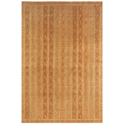 Vintage Qum Beige Brown Geometric-Floral Wool Persian Rug