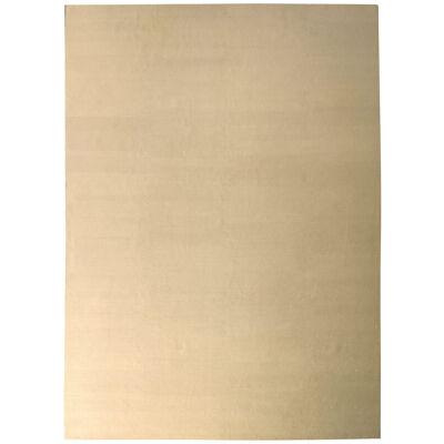 Hand-Knotted Solid Beige Rug Wool and Silk Texture of Color