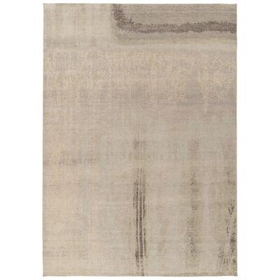 Hand-Knotted Distressed Style Abstract Rug in Beige, Gray Pattern by Rug & Kilim