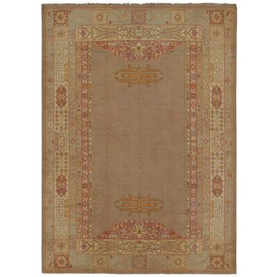 Antique Rug in Beige-Brown with Open Field & Geometric Border, from Rug & Kilim 
