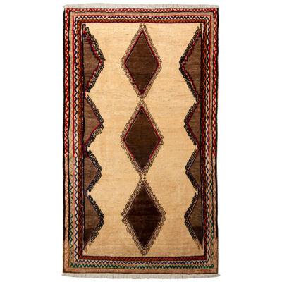 Hand-Knotted Vintage Persian Baluch Rug in Beige Brown Medallion Pattern