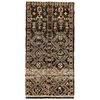 Hand-Knotted Vintage Moroccan rug in Beige-Brown, Red Geometric Pattern