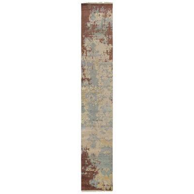 Rug & Kilim’s Abstract Runner in Brown, White and Blue Patterns