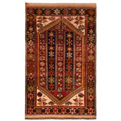 Antique Anatolian Geometric Red And Blue Wool Rug 