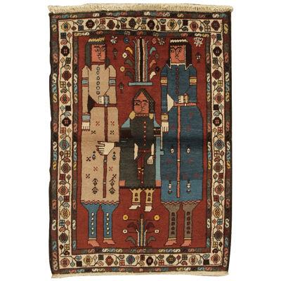 Hand-Knotted Antique Lori Persian Rug In Brown Pictorial Pattern 