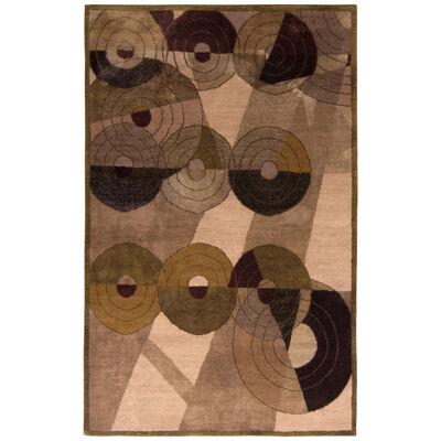 French Art Deco Style Rug Beige Brown Custom Pattern