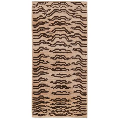 Rug & Kilim’s Classic Style Tiger-Skin Runner with Brown Geometric Patterns