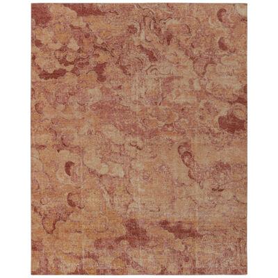 Distressed Style Modern Rug in Red & Gold Abstract Pattern by Rug & Kilim