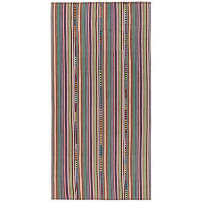 1950S Vintage Chaput Kilim Rug in Seafoam, Multicolor Stripe Patterns