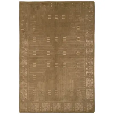 Hand-Knotted Art Deco Style Rug Beige Green Custom Pattern