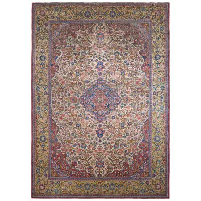 Hand-Knotted Antique Persian Kashan Rug In Red And Gold Floral Medallion Pattern
