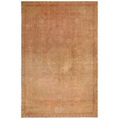Antique Amritsar Traditional Beige and Pink Wool Floral Rug
